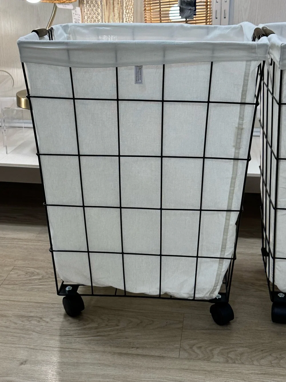 NWT Rae Dunn “Laundry” Rectangular Blk Wire Laundry Basket Hamper Cart w/Wheels